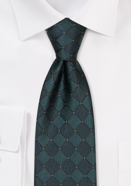 Forest Green XL Tie with Woven Checks