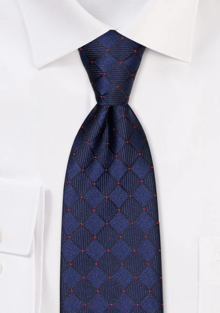 Marine Blue Kids Tie in Woven Check Design