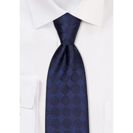 Marine Blue Kids Tie in Woven Check Design