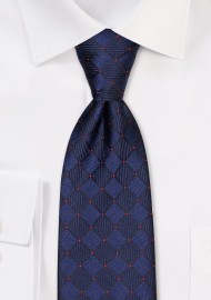 Marine Blue Kids Tie in Woven Check Design