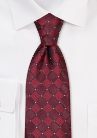 Wine Red Checkered Tie in XL Length