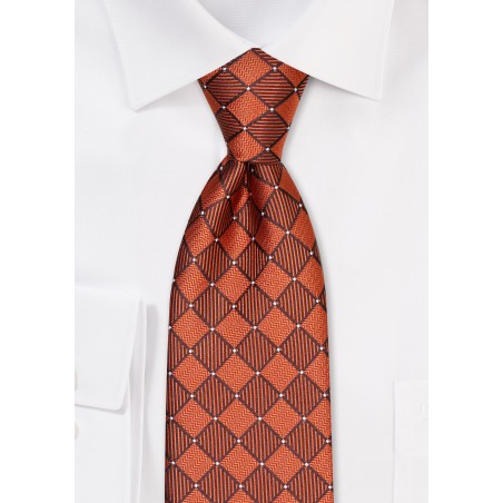 Copper Checkered Tie in XL Length