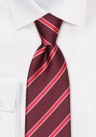 Burgundy and Bright Red Striped XL Tie