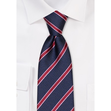 Navy and Wine Striped Tie in XL Length