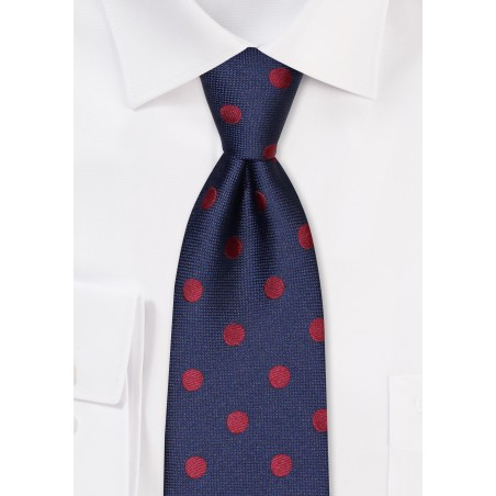 XL Polka Dot Tie in Navy and Cherry Red