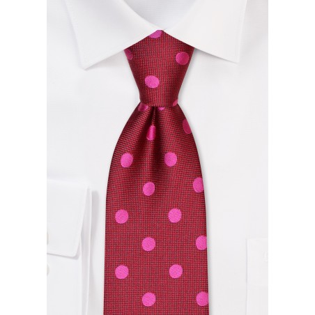 Cherry Red and Pink Polka Dot Tie for Kids