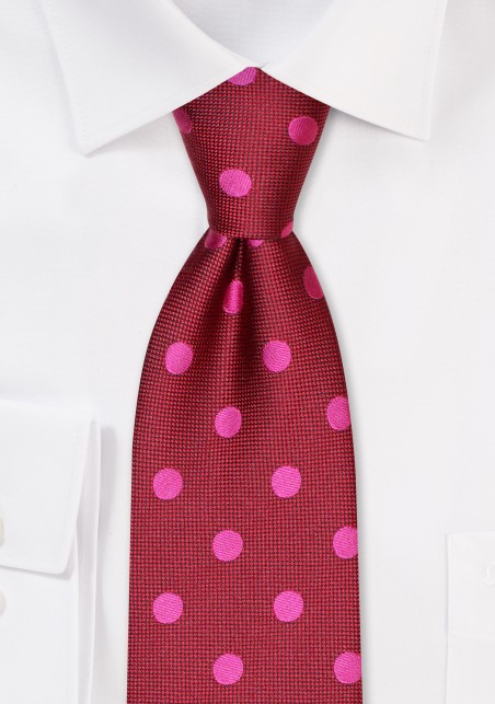 Cherry Red and Pink XL Polka Dot Tie