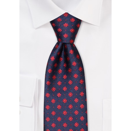 Tiny Floral Weave Kids Tie in Navy