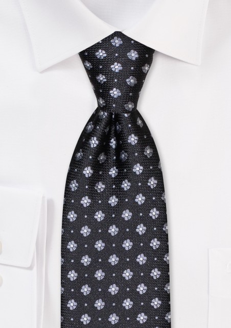 Floral Dot Tie in Black and Gray