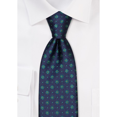 Tiny Floral Weave Kids Tie in Navy and Green