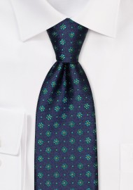 Tiny Floral Weave Kids Tie in Navy and Green