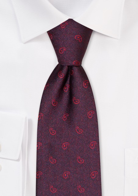 Dark Red Woven Paisley Tie in XL