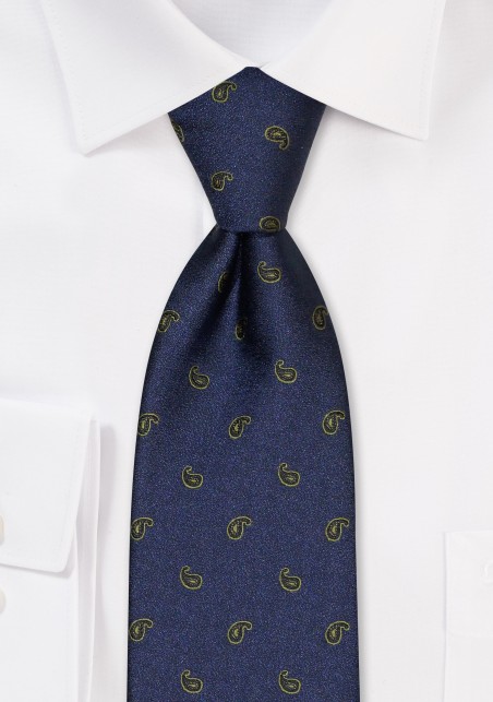 Dark Teal Kids Tie with Olive Paisley