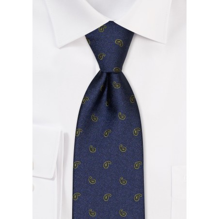 Dark Teal Kids Tie with Olive Paisley