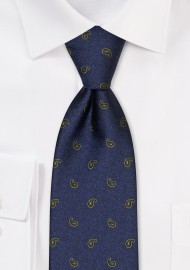 Dark Teal Kids Tie with Olive Paisley