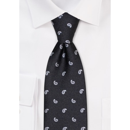 Black Kids Tie with Tiny Woven Paisley Pattern