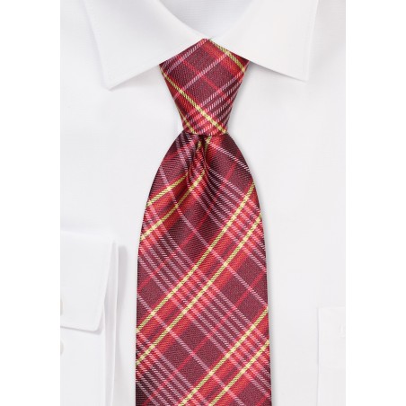 Modern Tartan Tie in Burgundy, Cherry and Gold