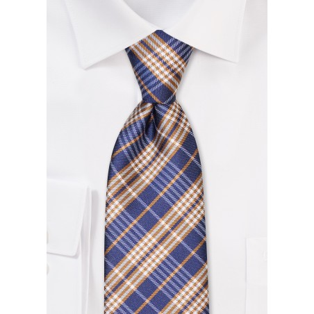 Modern Tartan Tie in Navy and Antique Gold