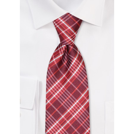 Cherry Red and White Plaid Tie in XL