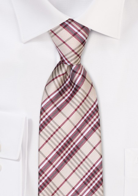 Wheat and Burgundy Tartan Plaid Kids Tie