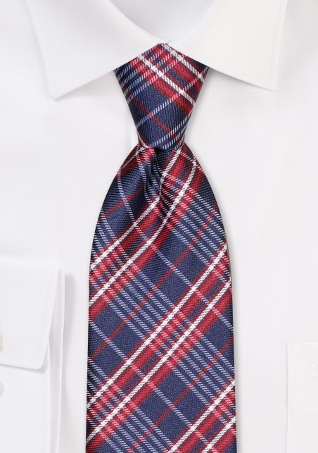 Navy and Red XL Plaid Tie