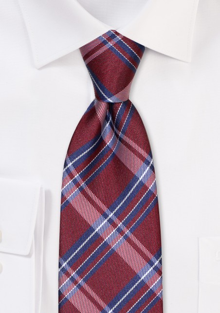 Wine Red and Navy Tartan Kids Tie