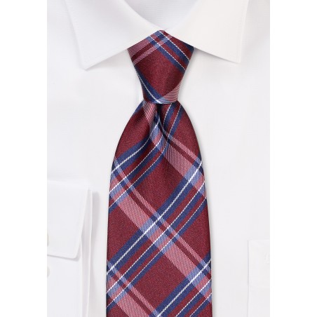Wine Red and Navy Tartan Kids Tie