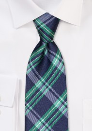 Navy and Green Kids Plaid Tie
