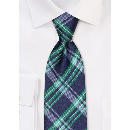 Navy and Hunter Green Tartan Tie in XL