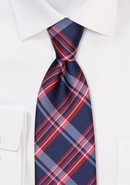Midnight Blue and Red Tartan Plaid Tie