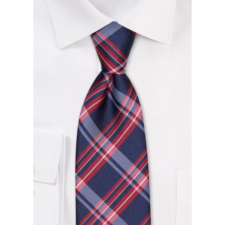 Midnight Blue and Red Tartan Plaid Tie