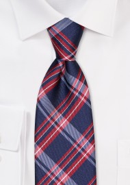 Navy and Dark Red Tartan Tie in XL
