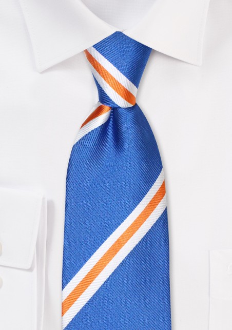 Striped XL Tie in Royal Blue, Orange, and White