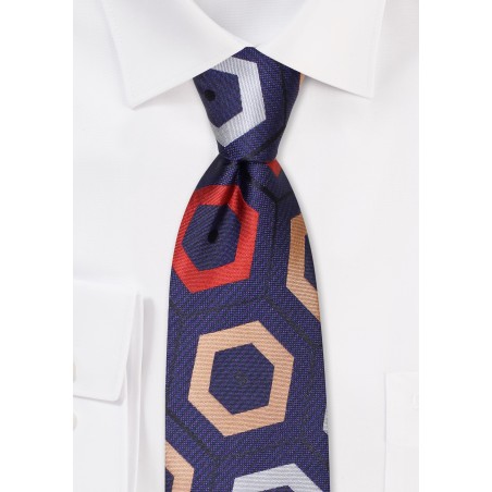 Grape Purple Tie with Retro Pattern in Orange and Yellow