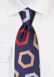 Grape Purple Tie with Retro Pattern in Orange and Yellow