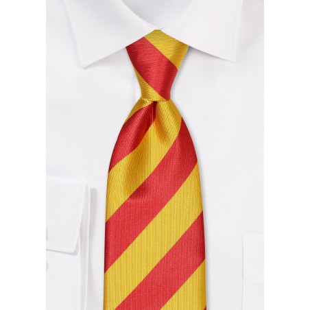 XL Length Repp Stripe Tie in Golden and Cherry