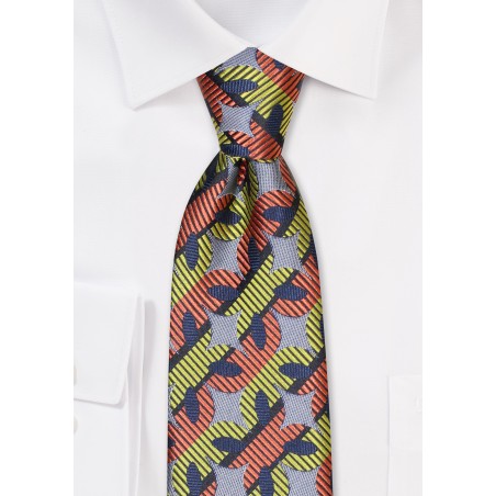 Retro Patterned Tie in Orange and Yellow