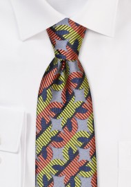 Retro Patterned Tie in Orange and Yellow