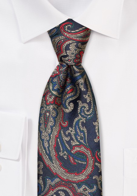 Retro Paisley Tie in Navy and Antique Gold