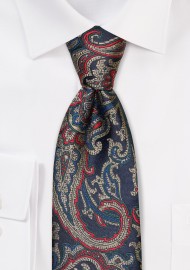Retro Paisley Tie in Navy and Antique Gold