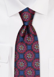Foulard Weave Tie in Navy, Red, Gold, and Lilac