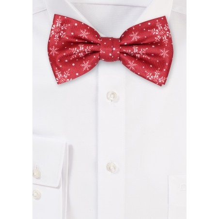 Snowflake Print Bow Tie in Red