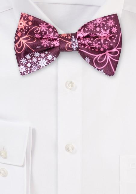 Wine Red Bowtie with Holiday Ornaments