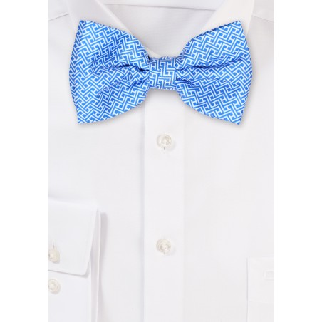 Geometric Check Bow Tie in Sky Blue