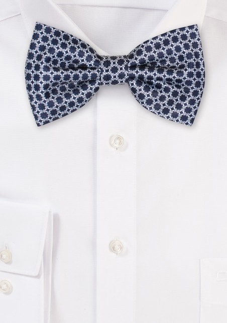 Geometric Print Bow Tie in Dark Navy