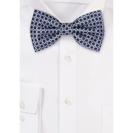 Geometric Print Bow Tie in Dark Navy