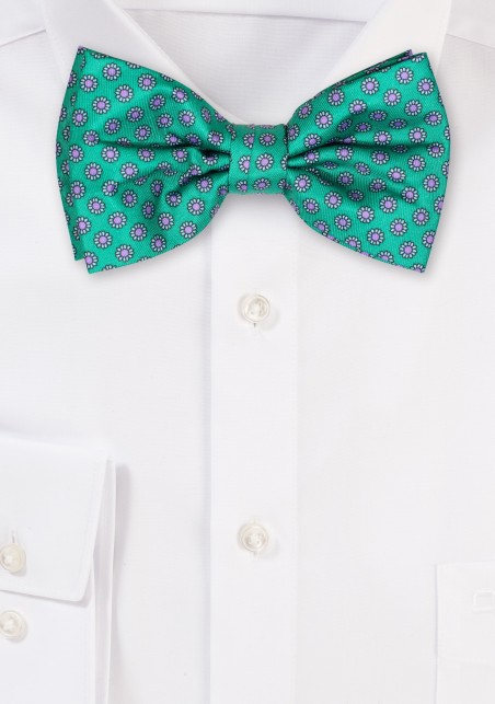 Floral Bow Tie in Green, Purple, and Aqua