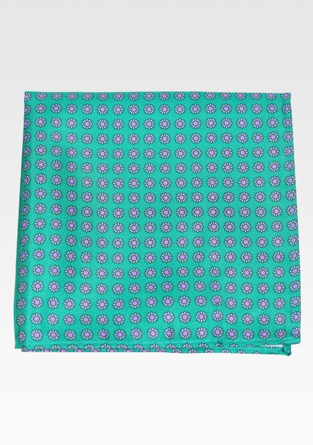 Green and Purple Floral Print Pocket Square