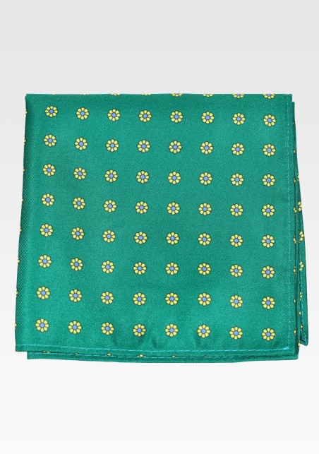 Kelly Green Floral Pocket Square