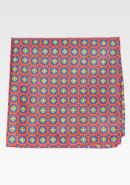 Orange, Pink, and Turquoise Geometric Pocket Square